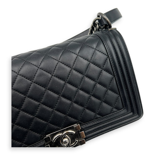 Boy Shoulder Bag Black in Lambskin, Ruthenium hardware