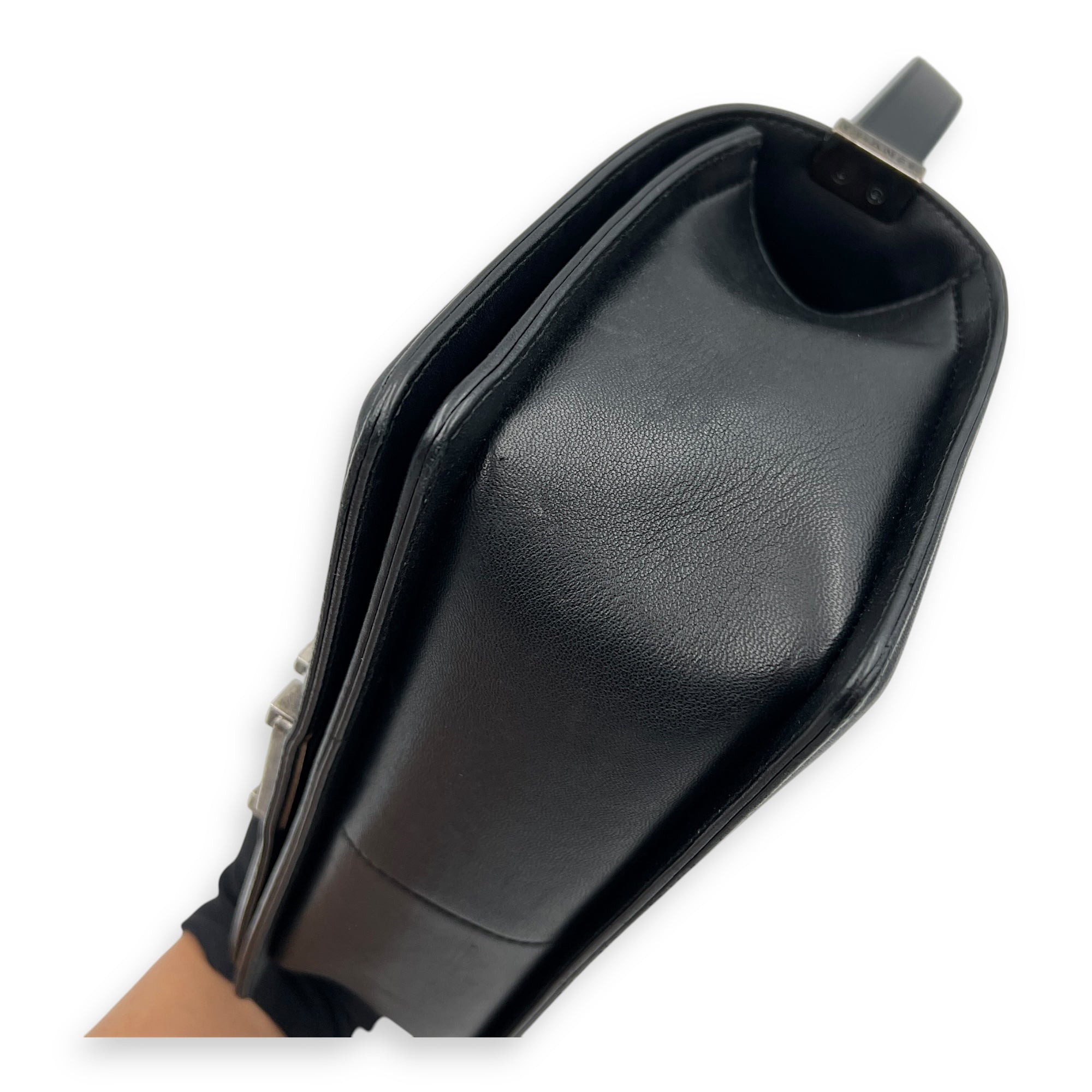 Boy Shoulder Bag Black in Lambskin, Ruthenium hardware