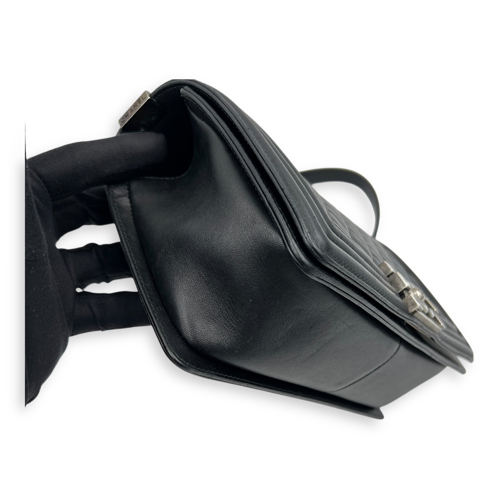 Boy Shoulder Bag Black in Lambskin, Ruthenium hardware