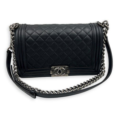 Boy Shoulder Bag Black in Lambskin, Ruthenium hardware