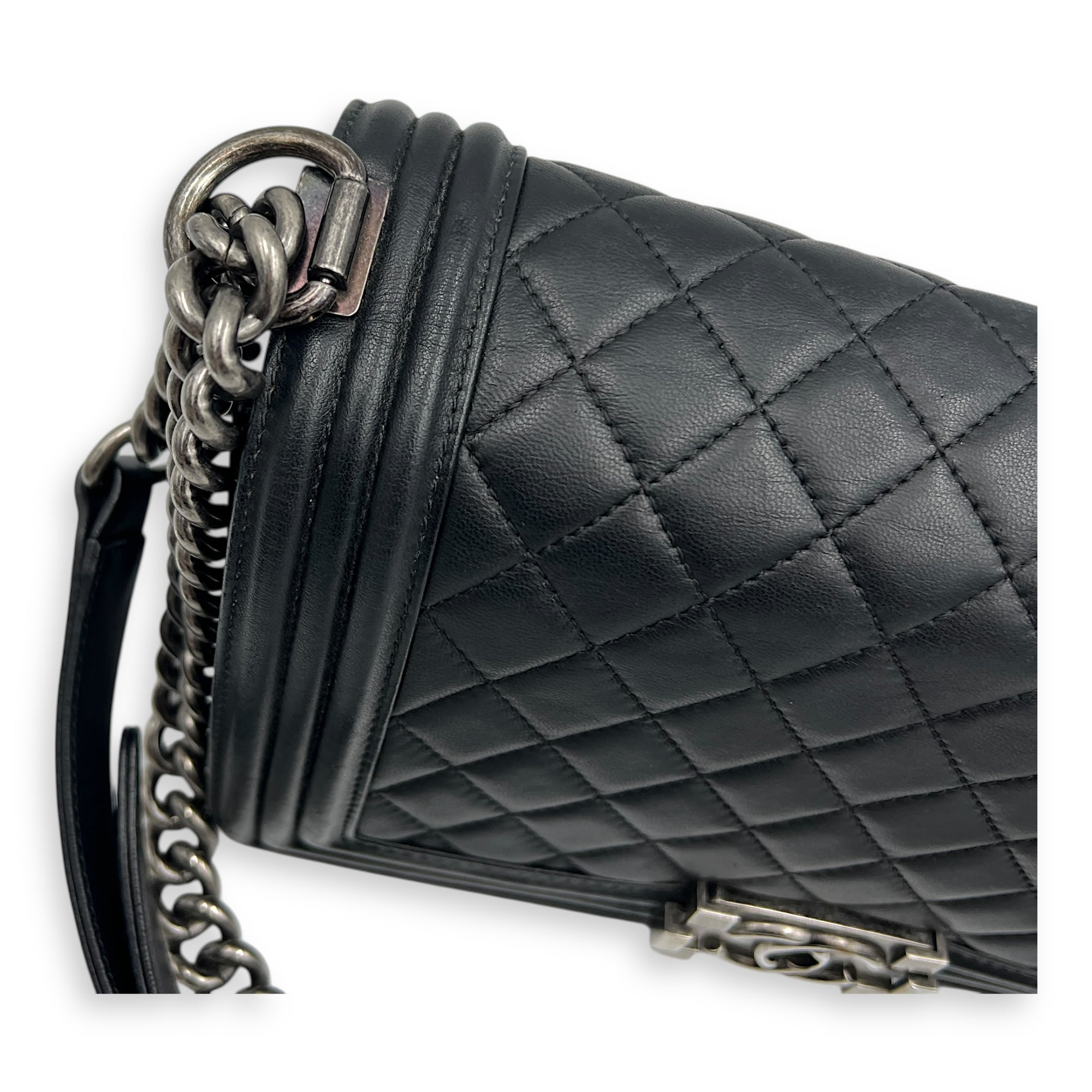 Boy Shoulder Bag Black in Lambskin, Ruthenium hardware