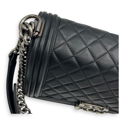 Boy Shoulder Bag Black in Lambskin, Ruthenium hardware