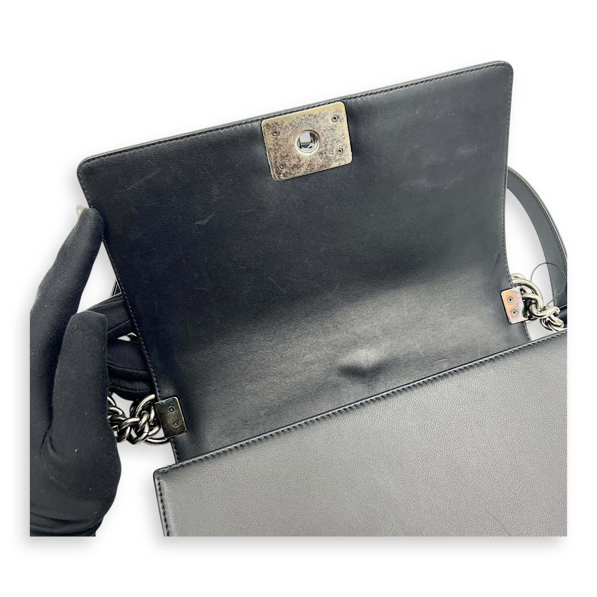 Boy Shoulder Bag Black in Lambskin, Ruthenium hardware