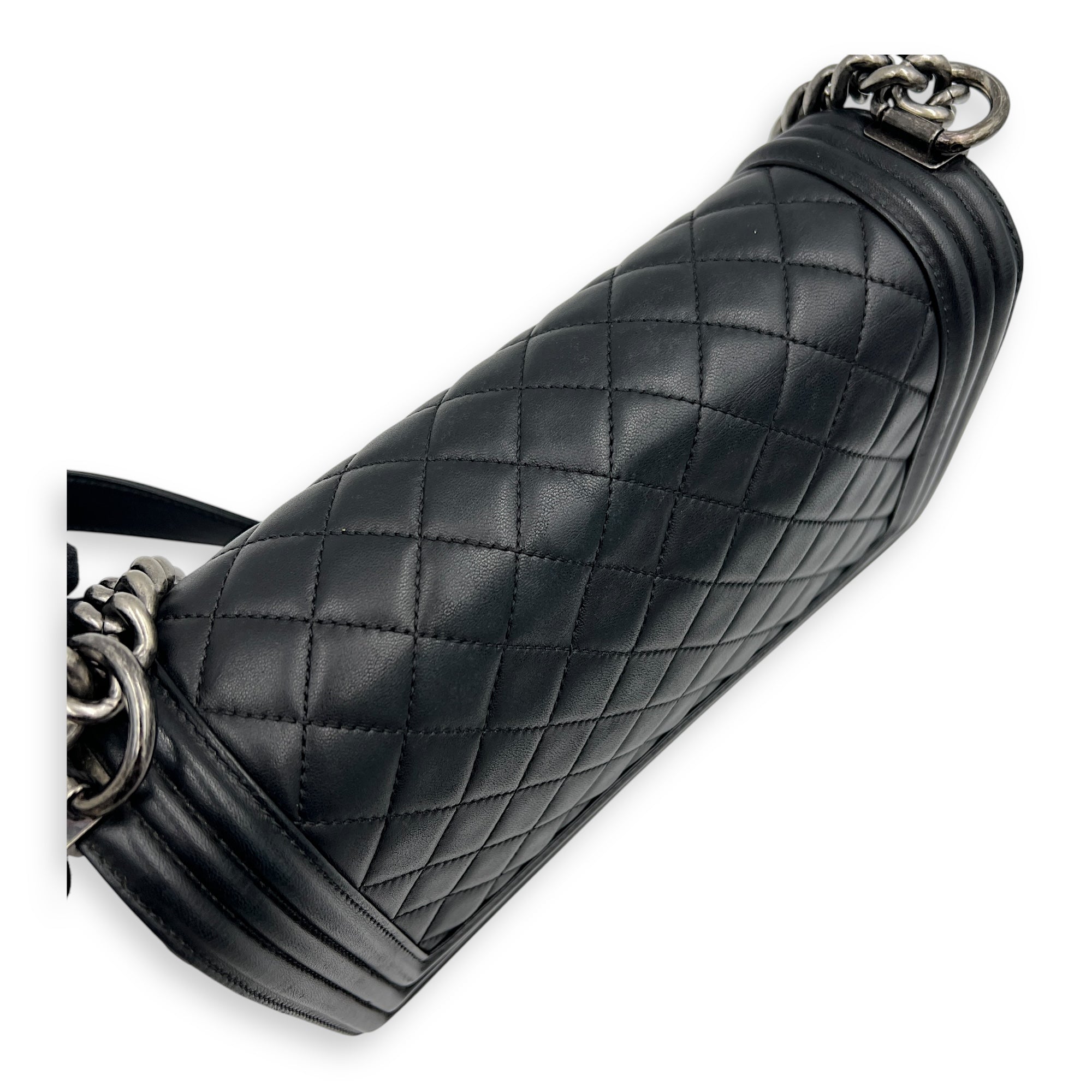 Boy Shoulder Bag Black in Lambskin, Ruthenium hardware