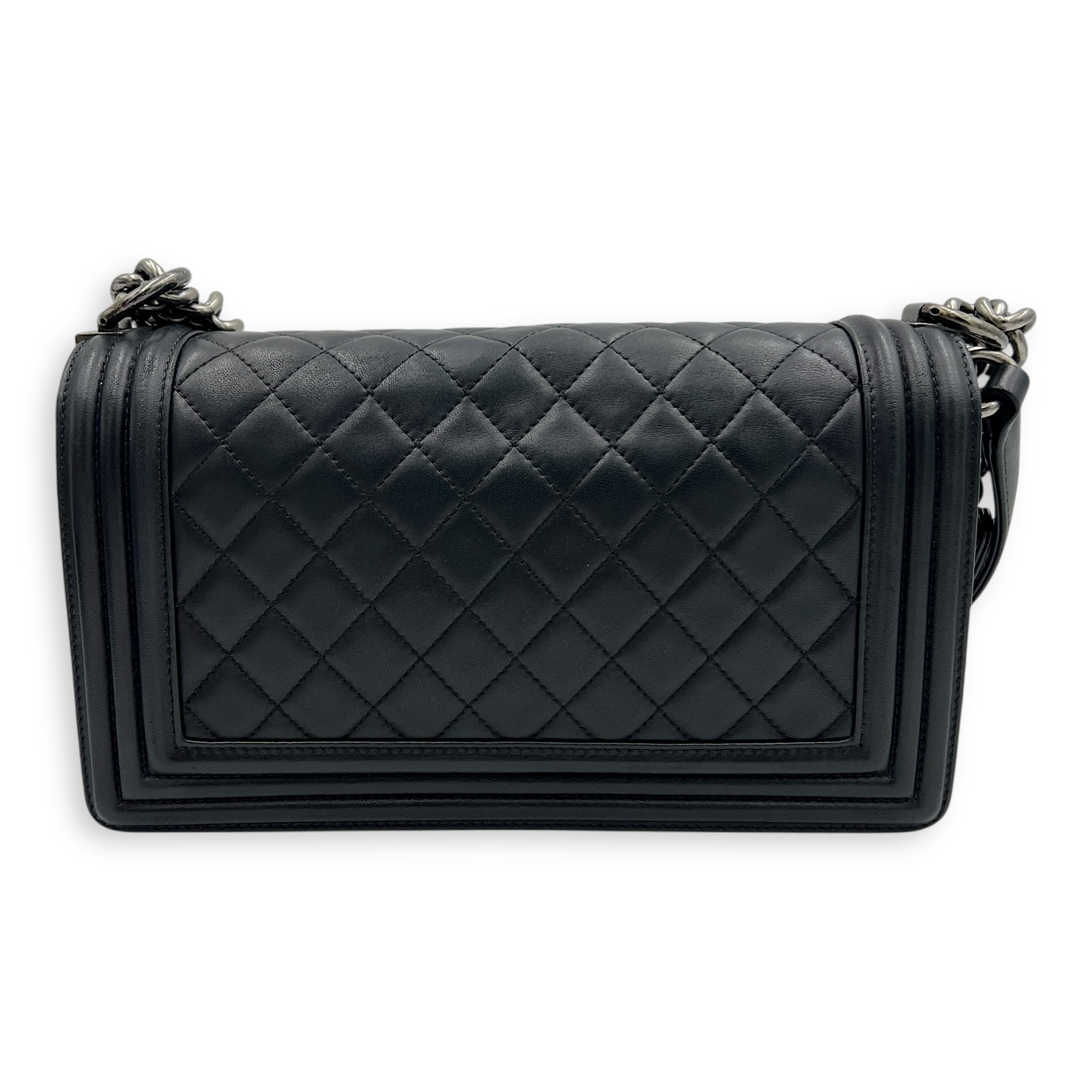 Boy Shoulder Bag Black in Lambskin, Ruthenium hardware
