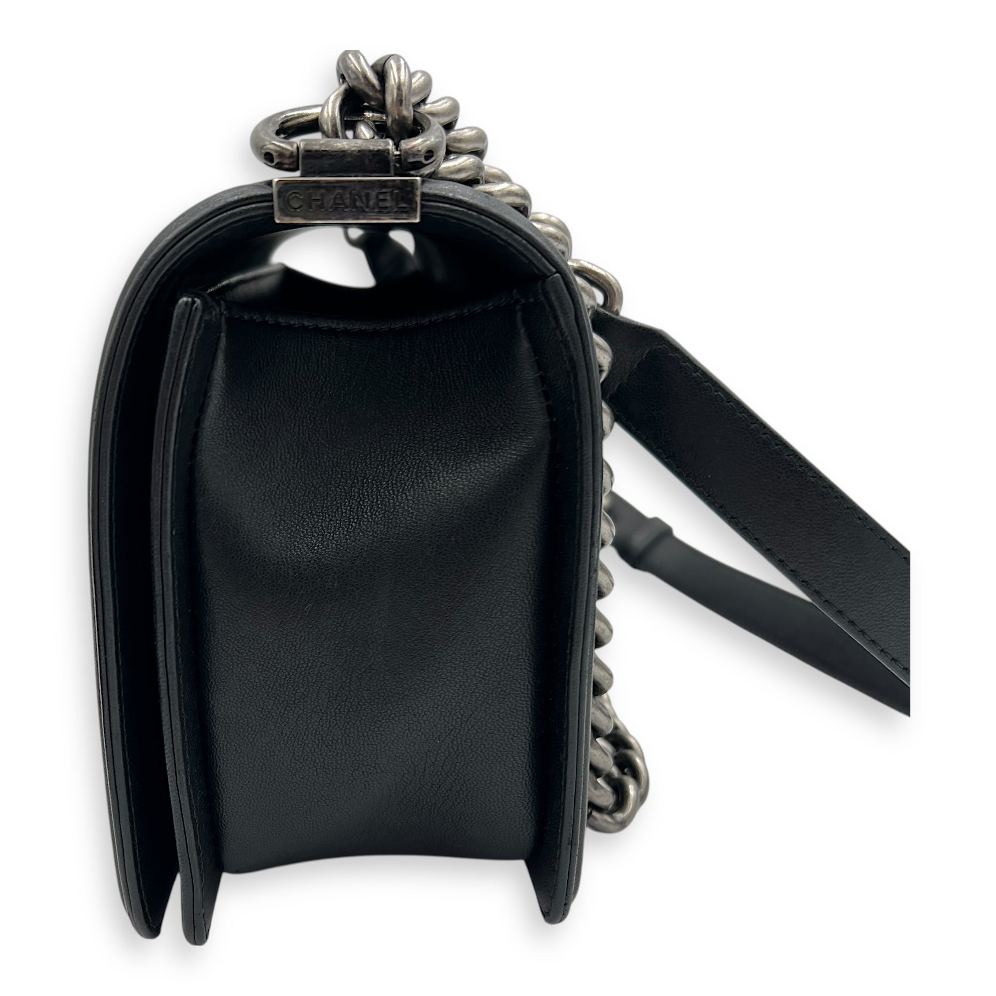 Boy Shoulder Bag Black in Lambskin, Ruthenium hardware