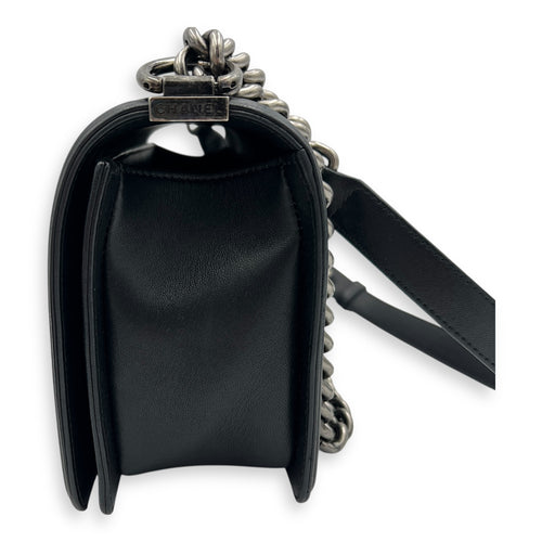 Boy Shoulder Bag Black in Lambskin, Ruthenium hardware