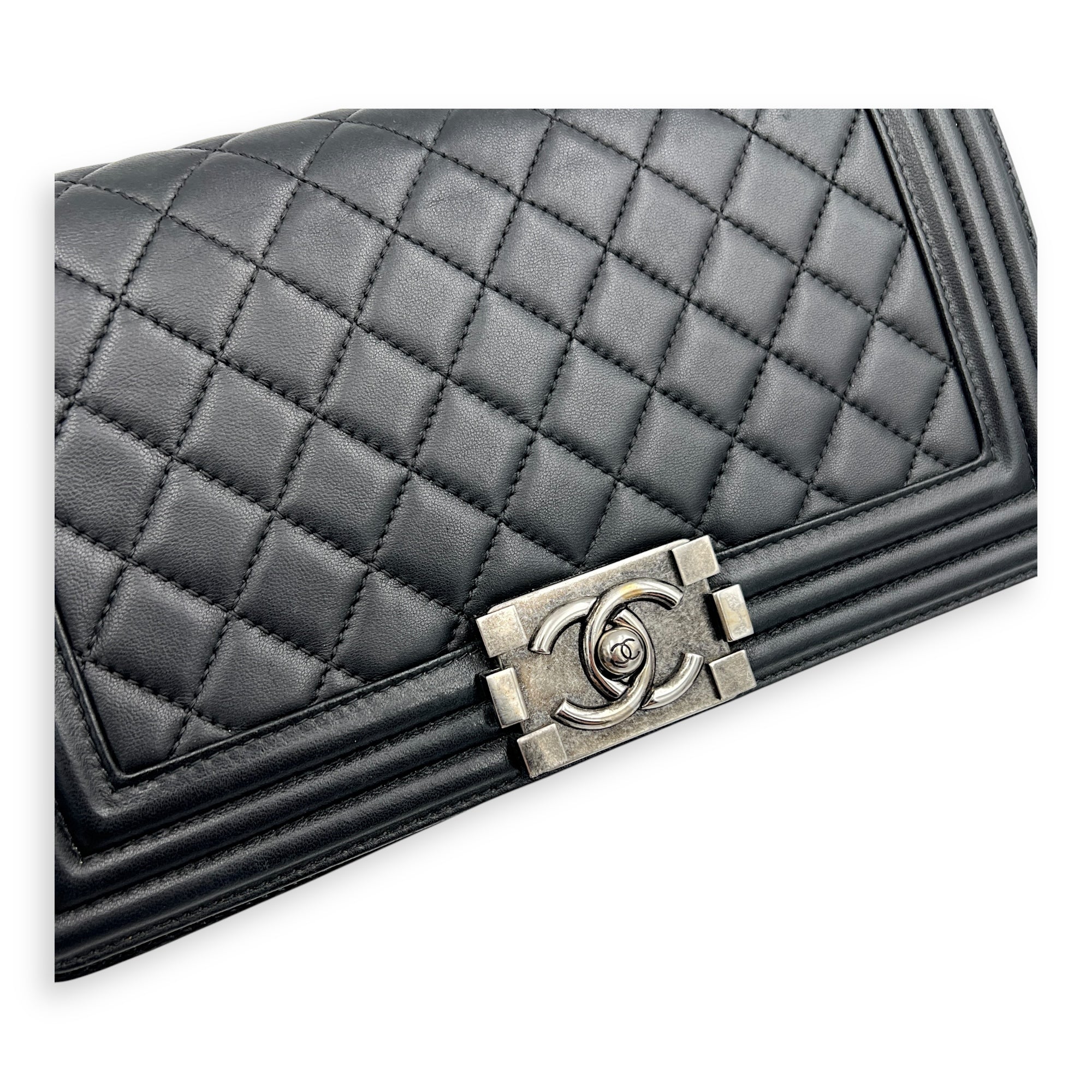 Boy Shoulder Bag Black in Lambskin, Ruthenium hardware