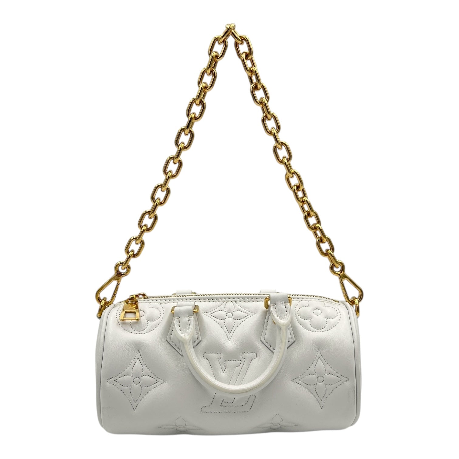 Papillon BB White Crossbody Bag in Calfskin, Gold hardware