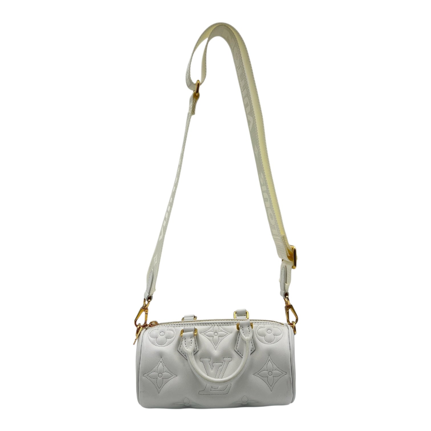 Papillon BB White Crossbody Bag in Calfskin, Gold hardware