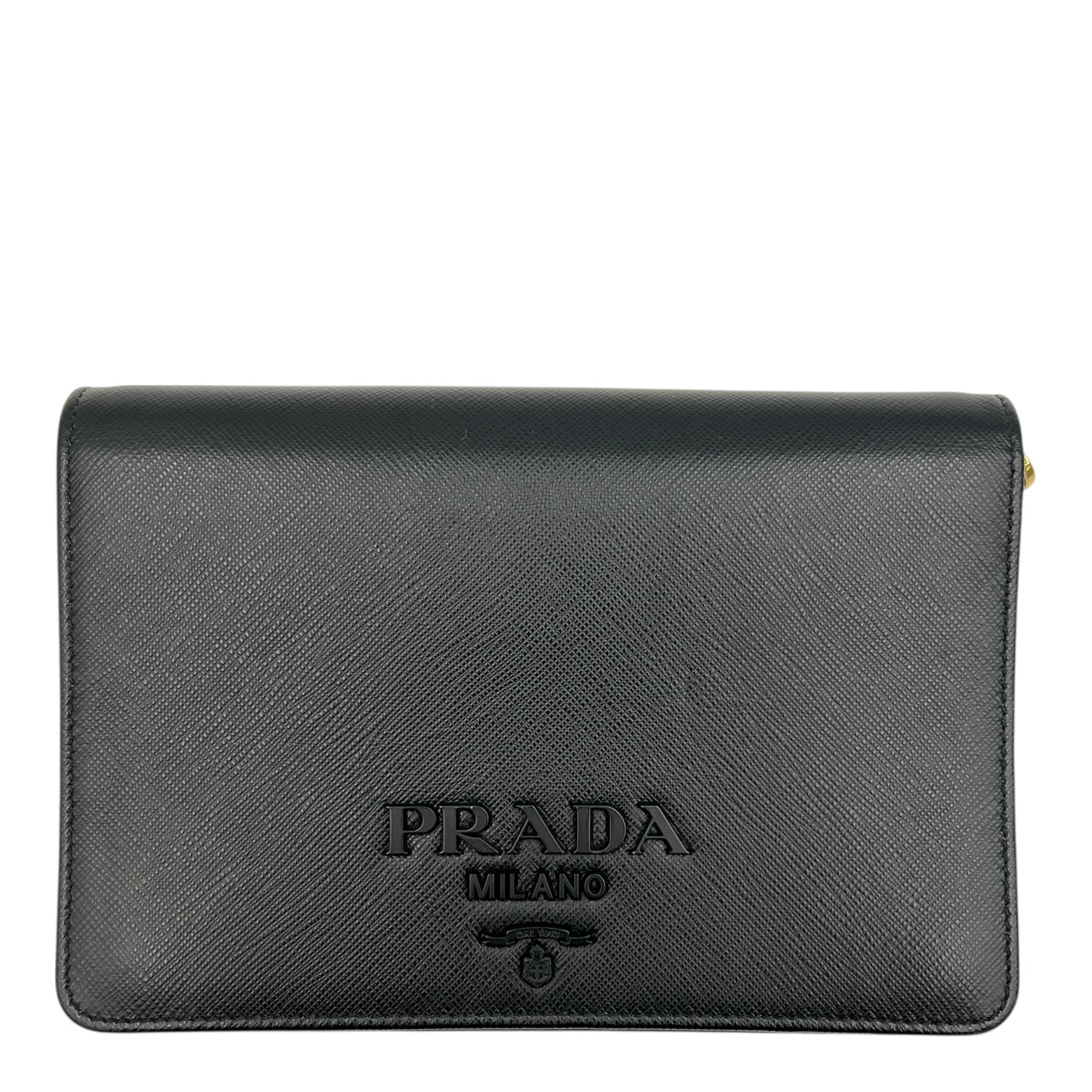 Logo Wallet On Chain Black in Saffiano Leather, Gold hardware