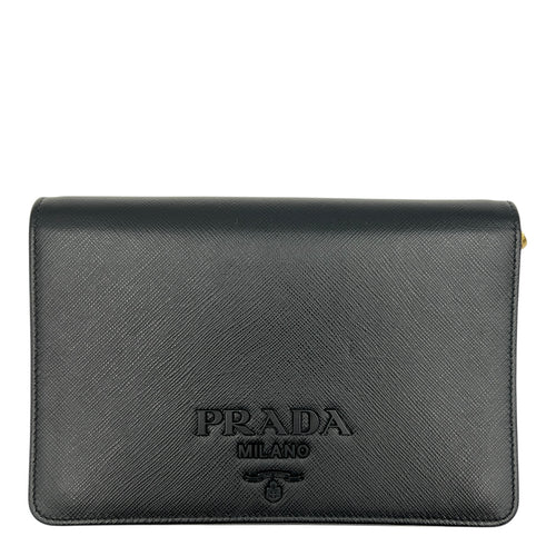 Logo Wallet On Chain Black in Saffiano Leather, Gold hardware