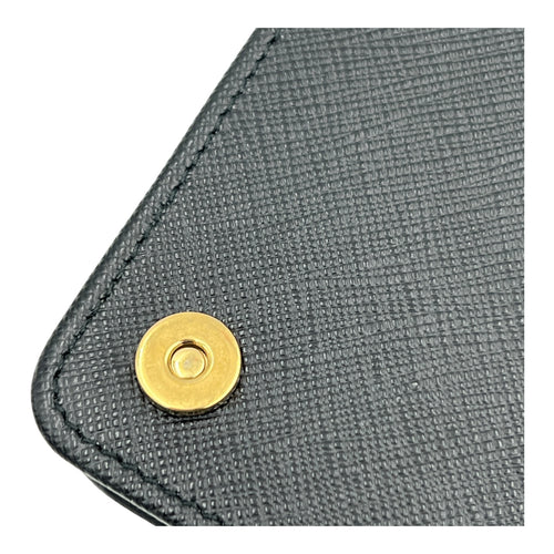 Logo Wallet On Chain Black in Saffiano Leather, Gold hardware