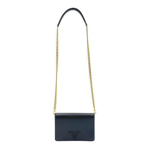 Logo Wallet On Chain Black in Saffiano Leather, Gold hardware