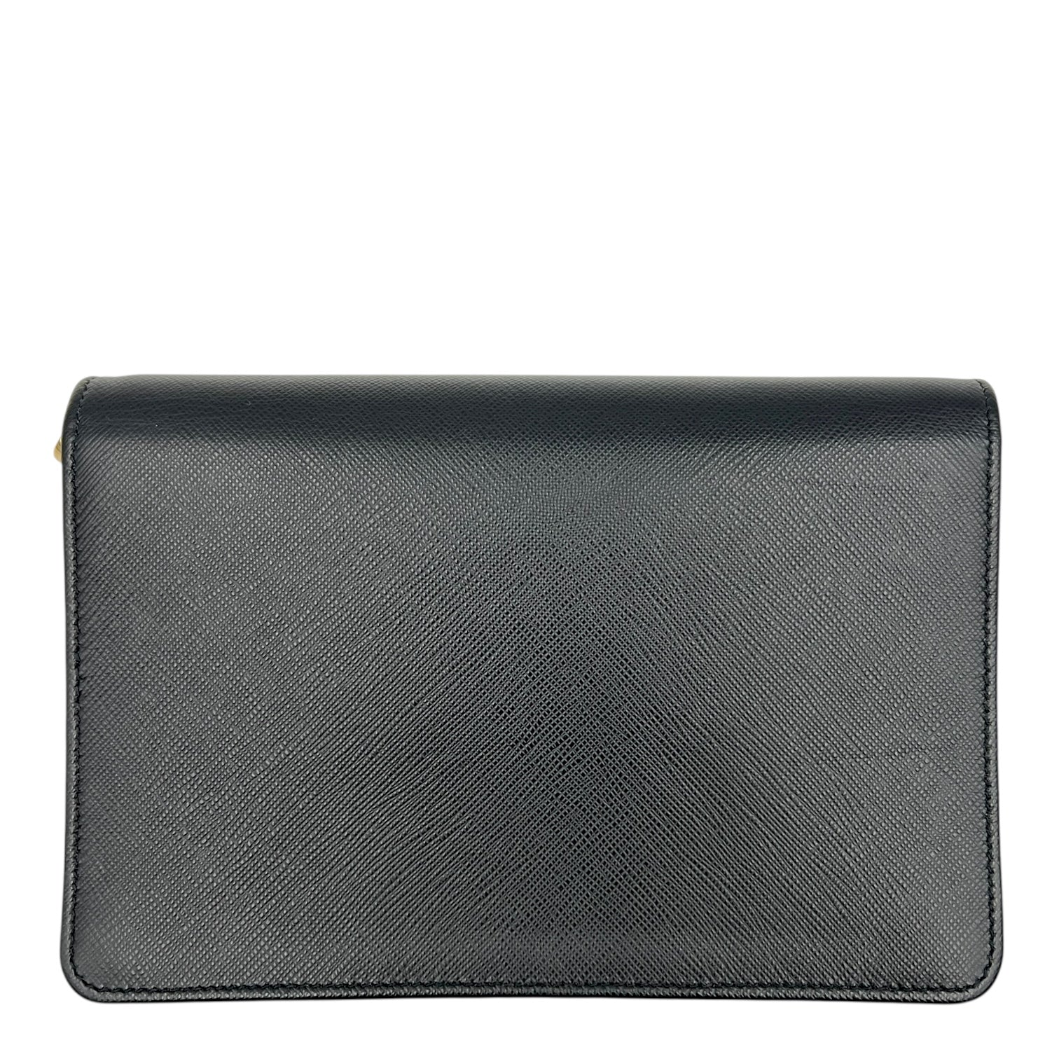 Logo Wallet On Chain Black in Saffiano Leather, Gold hardware