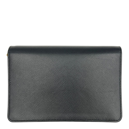 Logo Wallet On Chain Black in Saffiano Leather, Gold hardware