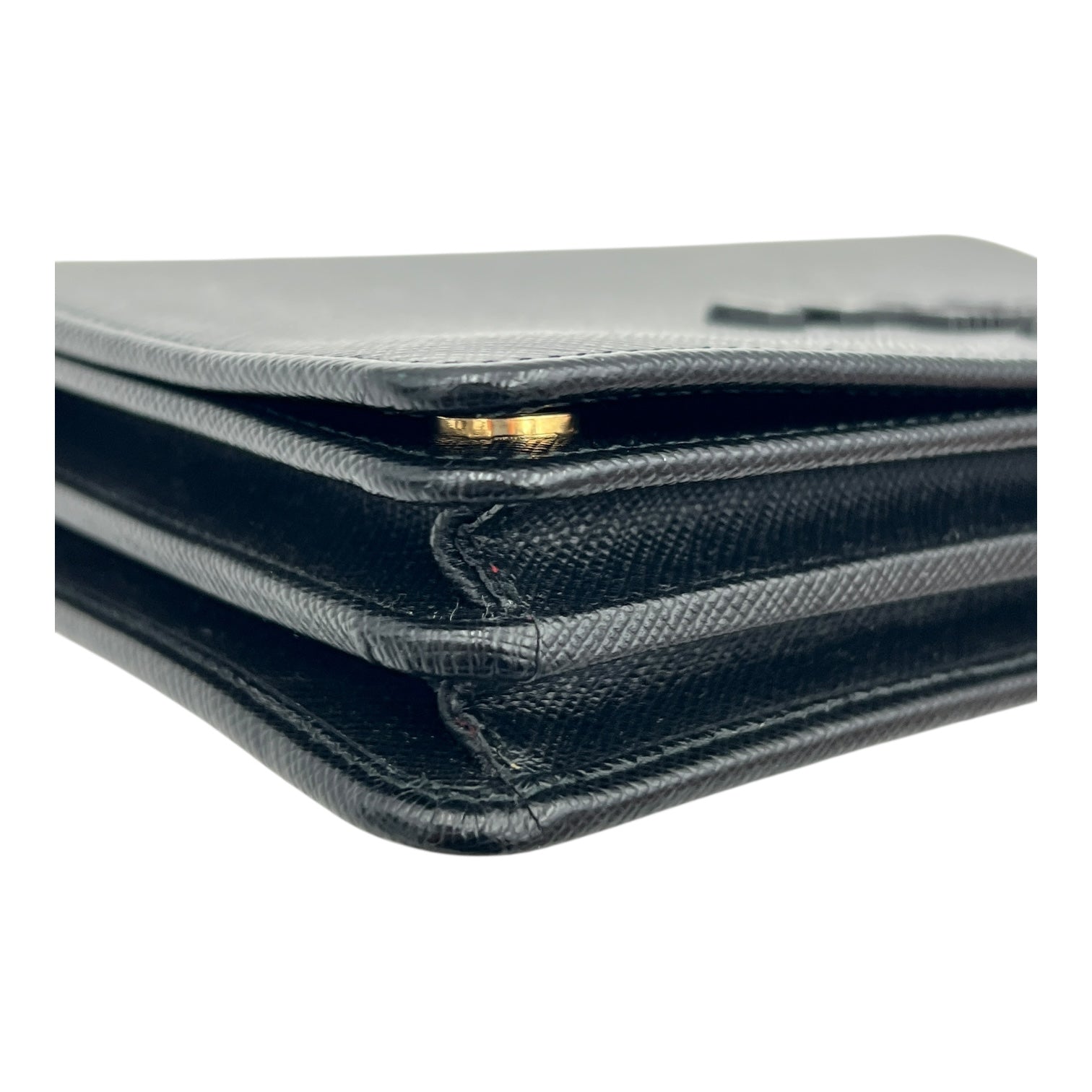 Logo Wallet On Chain Black in Saffiano Leather, Gold hardware