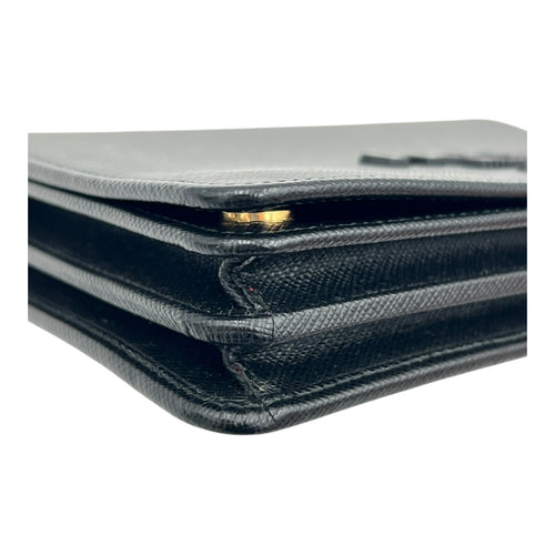 Logo Wallet On Chain Black in Saffiano Leather, Gold hardware