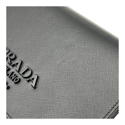 Logo Wallet On Chain Black in Saffiano Leather, Gold hardware