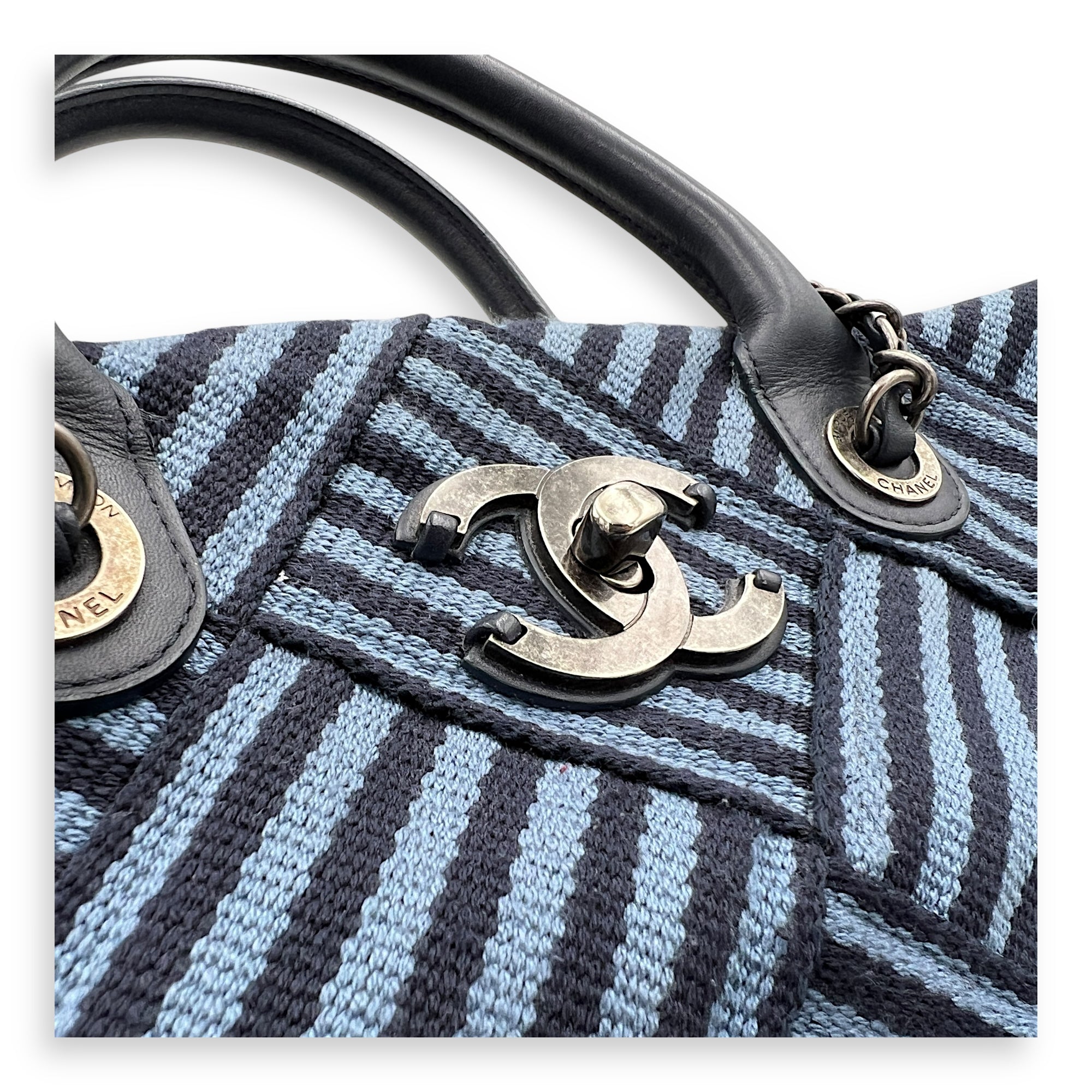 Deauville Tote Bag Blue in Quilted Canvas, Ruthenium hardware