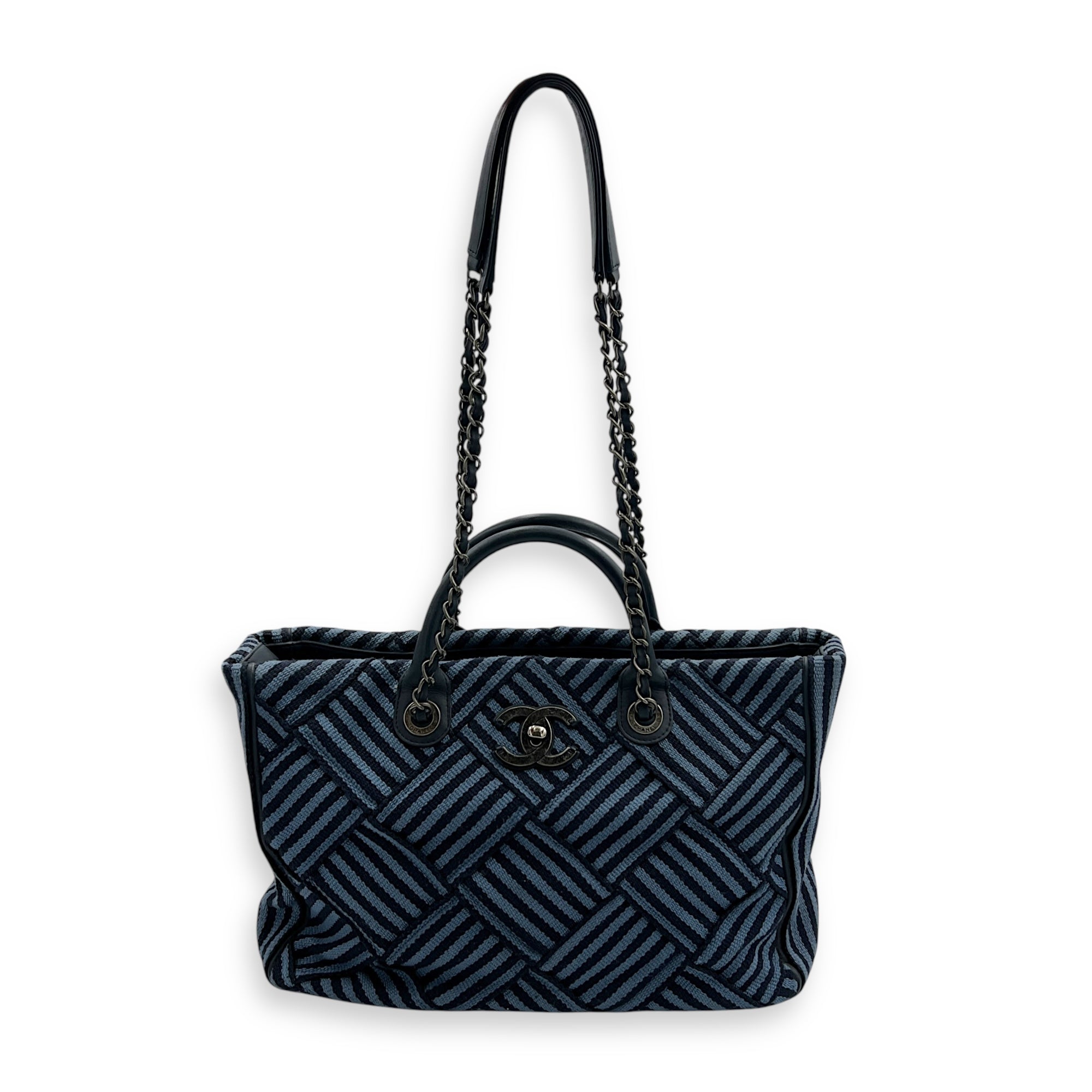 Deauville Tote Bag Blue in Quilted Canvas, Ruthenium hardware