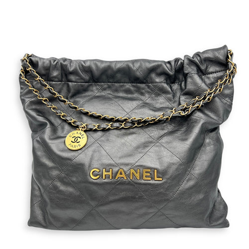 22 Tote Hobo Bag Medium Grey in Calfskin, Brushed Palladium hardware