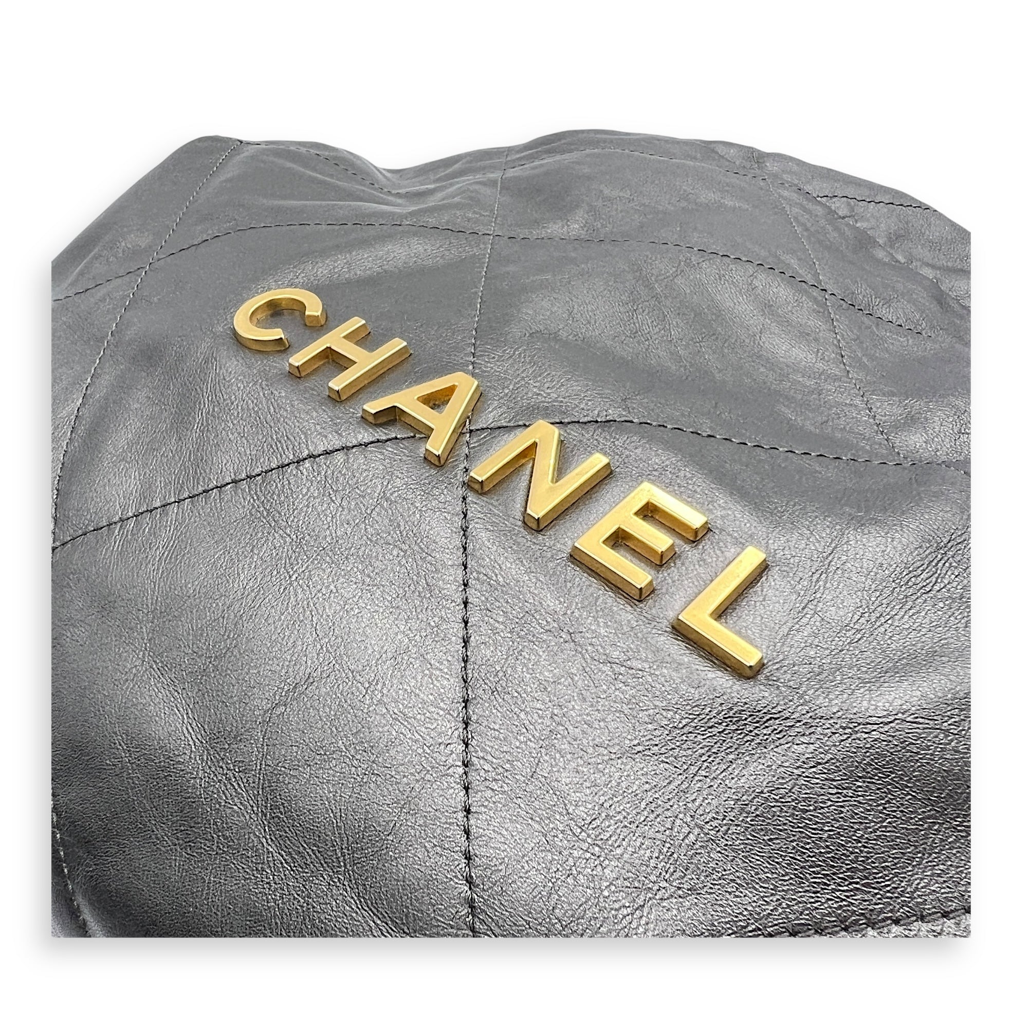 22 Tote Hobo Bag Medium Grey in Calfskin, Brushed Palladium hardware