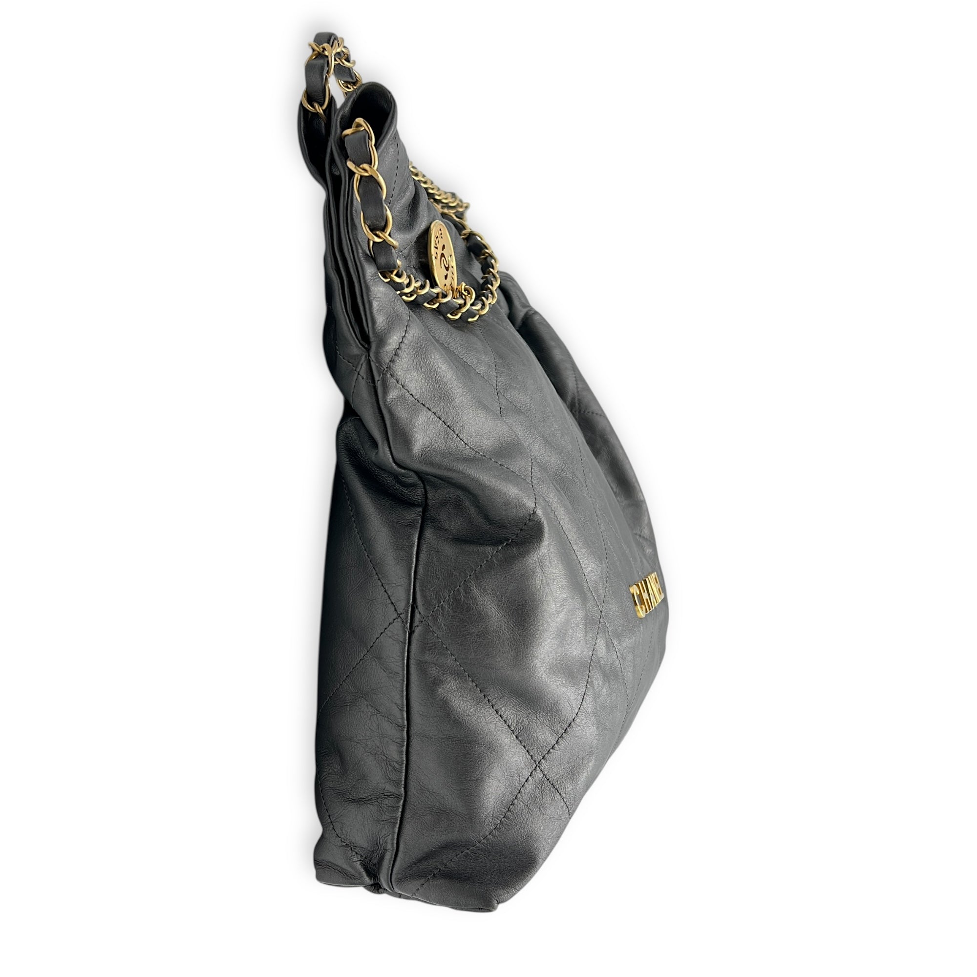 22 Tote Hobo Bag Medium Grey in Calfskin, Brushed Palladium hardware