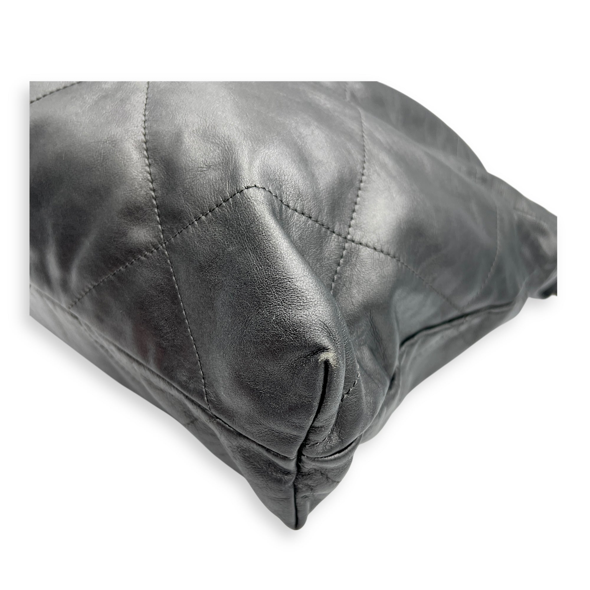 22 Tote Hobo Bag Medium Grey in Calfskin, Brushed Palladium hardware