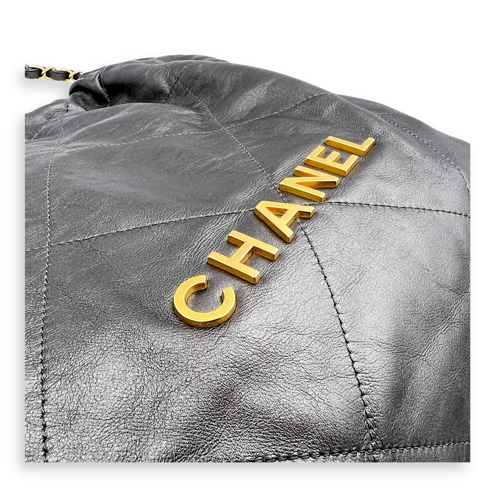 22 Tote Hobo Bag Medium Grey in Calfskin, Brushed Palladium hardware