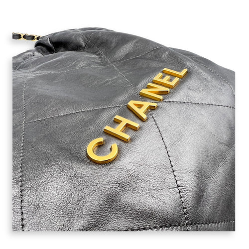 22 Tote Hobo Bag Medium Grey in Calfskin, Brushed Palladium hardware