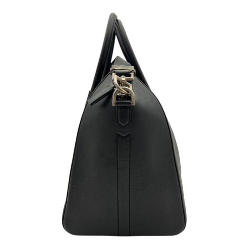 Antigona Top Handle Bag Black in Calfskin, Silver hardware