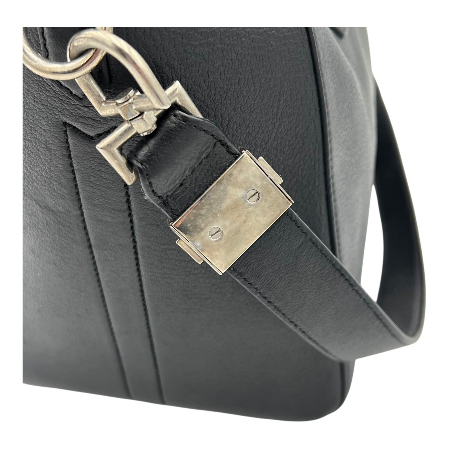 Antigona Top Handle Bag Black in Calfskin, Silver hardware
