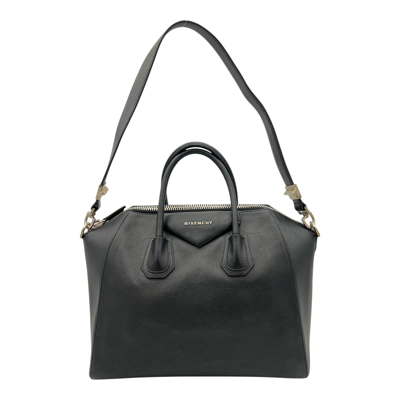 Antigona Top Handle Bag Black in Calfskin, Silver hardware