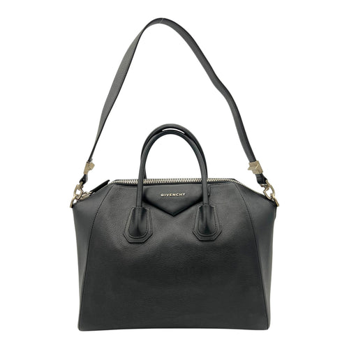 Antigona Top Handle Bag Black in Calfskin, Silver hardware