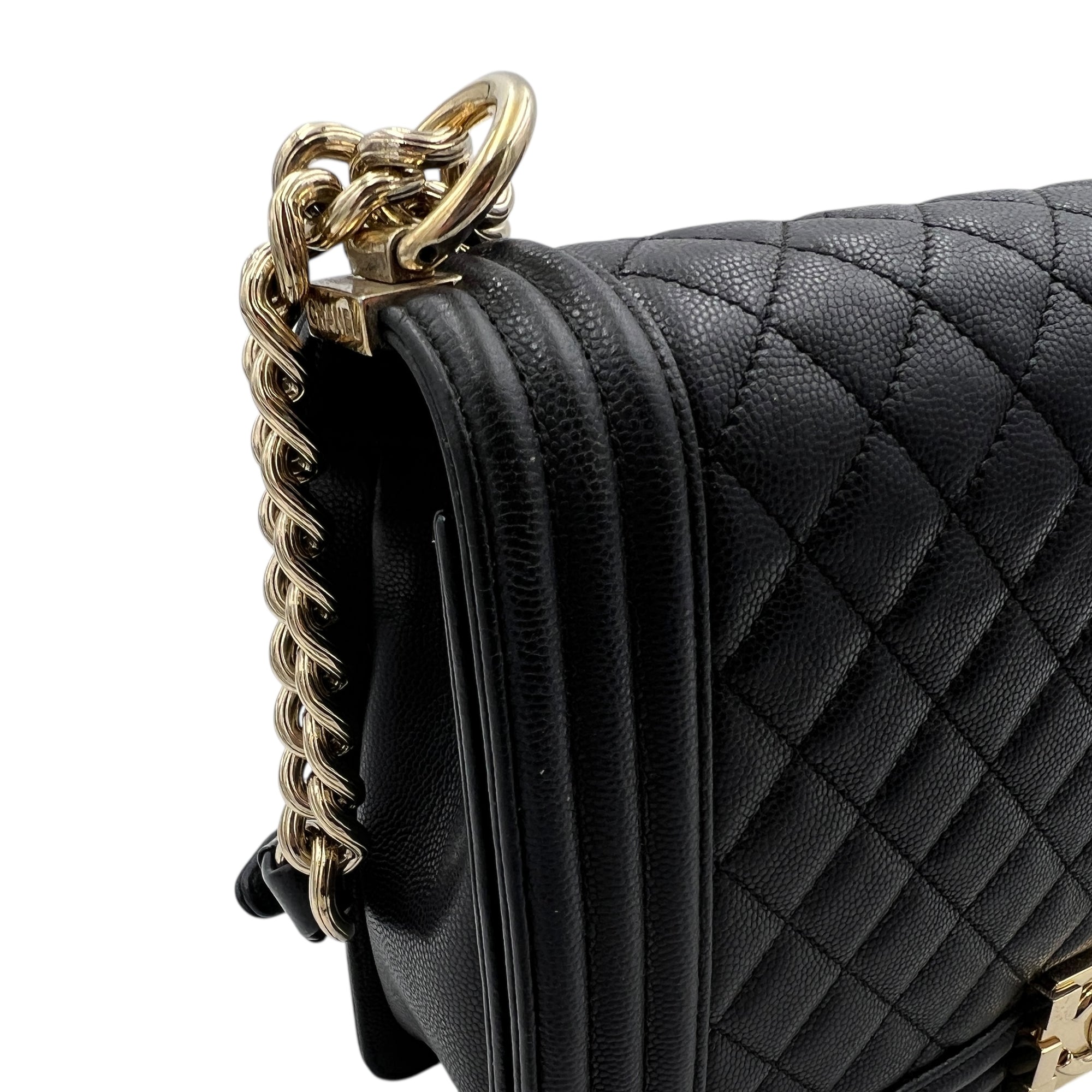 Boy Crossbody Bag Medium Black in Caviar Leather, Gold hardware
