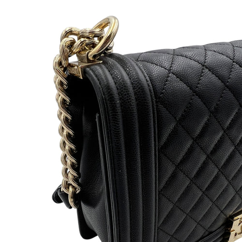 Boy Crossbody Bag Medium Black in Caviar Leather, Gold hardware