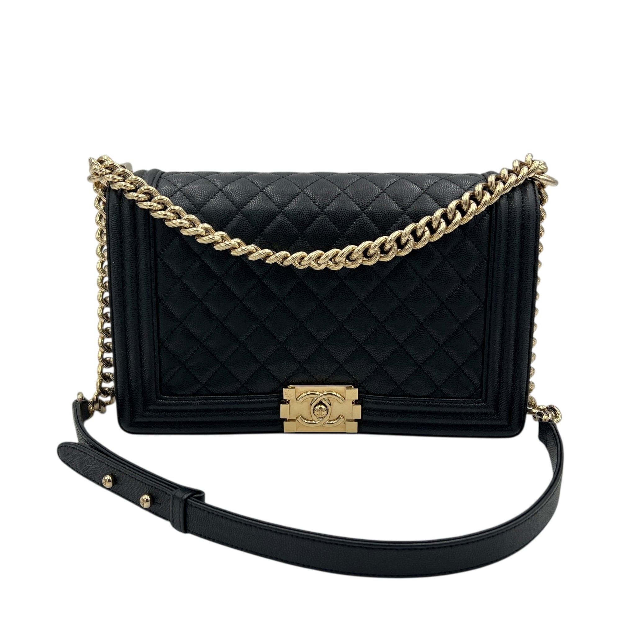Boy Crossbody Bag Medium Black in Caviar Leather, Gold hardware