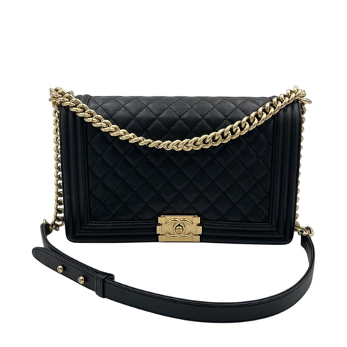 Boy Crossbody Bag Medium Black in Caviar Leather, Gold hardware