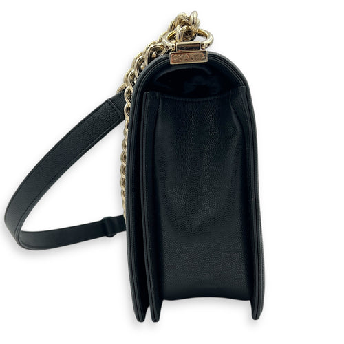 Boy Crossbody Bag Medium Black in Caviar Leather, Gold hardware