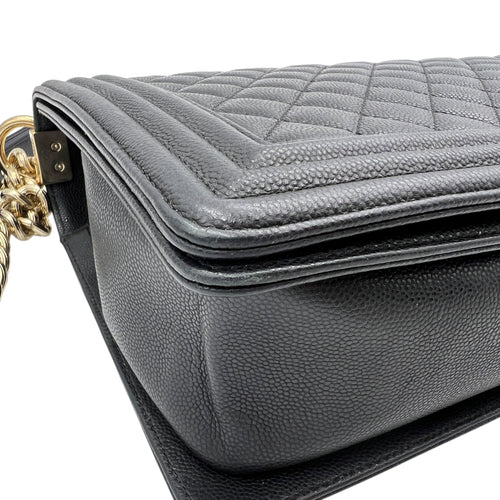 Boy Crossbody Bag Medium Black in Caviar Leather, Gold hardware