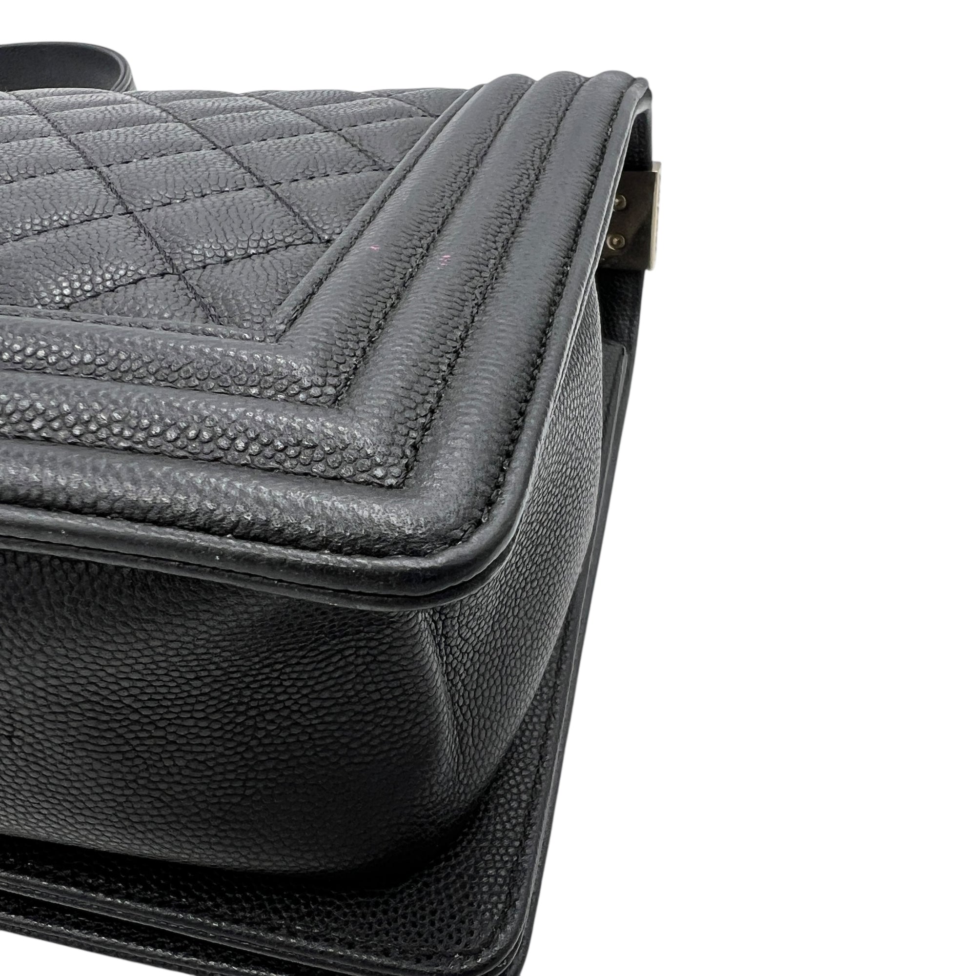 Boy Crossbody Bag Medium Black in Caviar Leather, Gold hardware