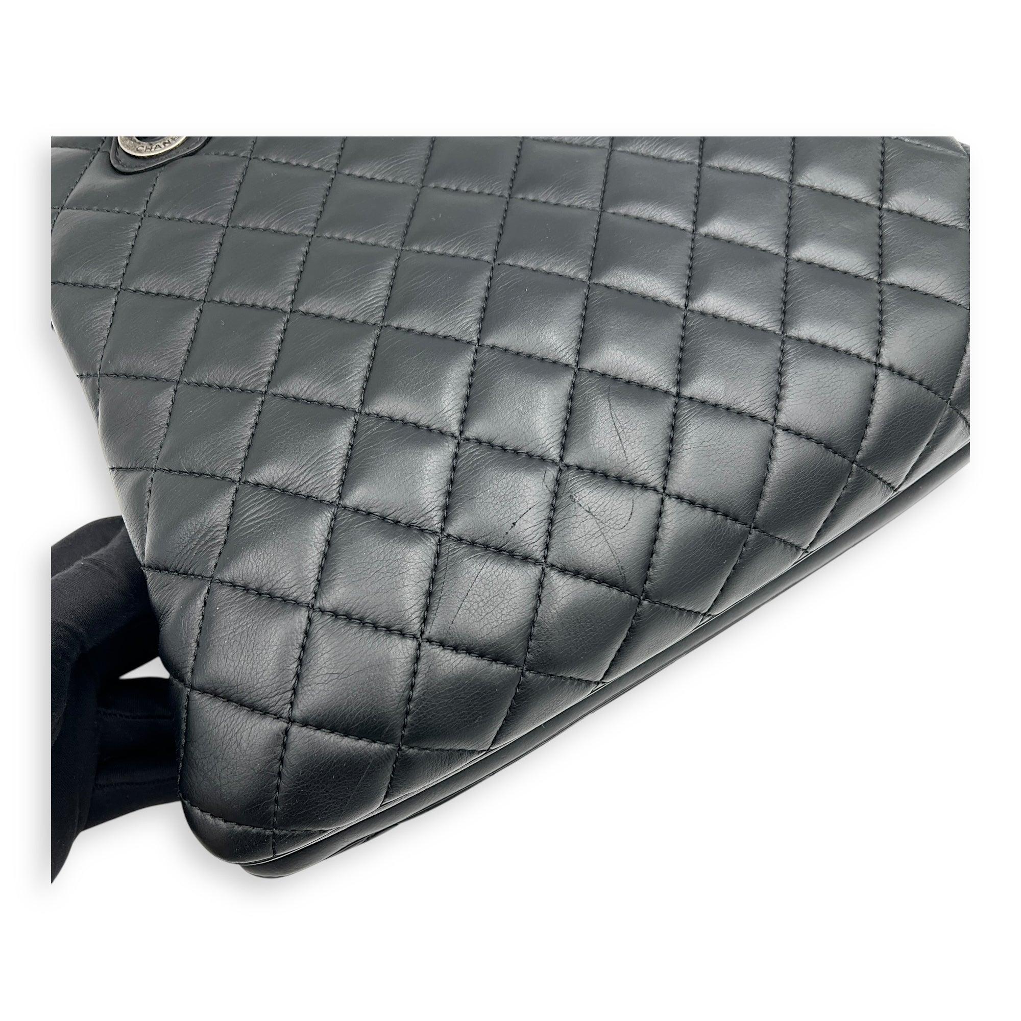 CC 2 Way Bag Black in Calfskin, Ruthenium hardware