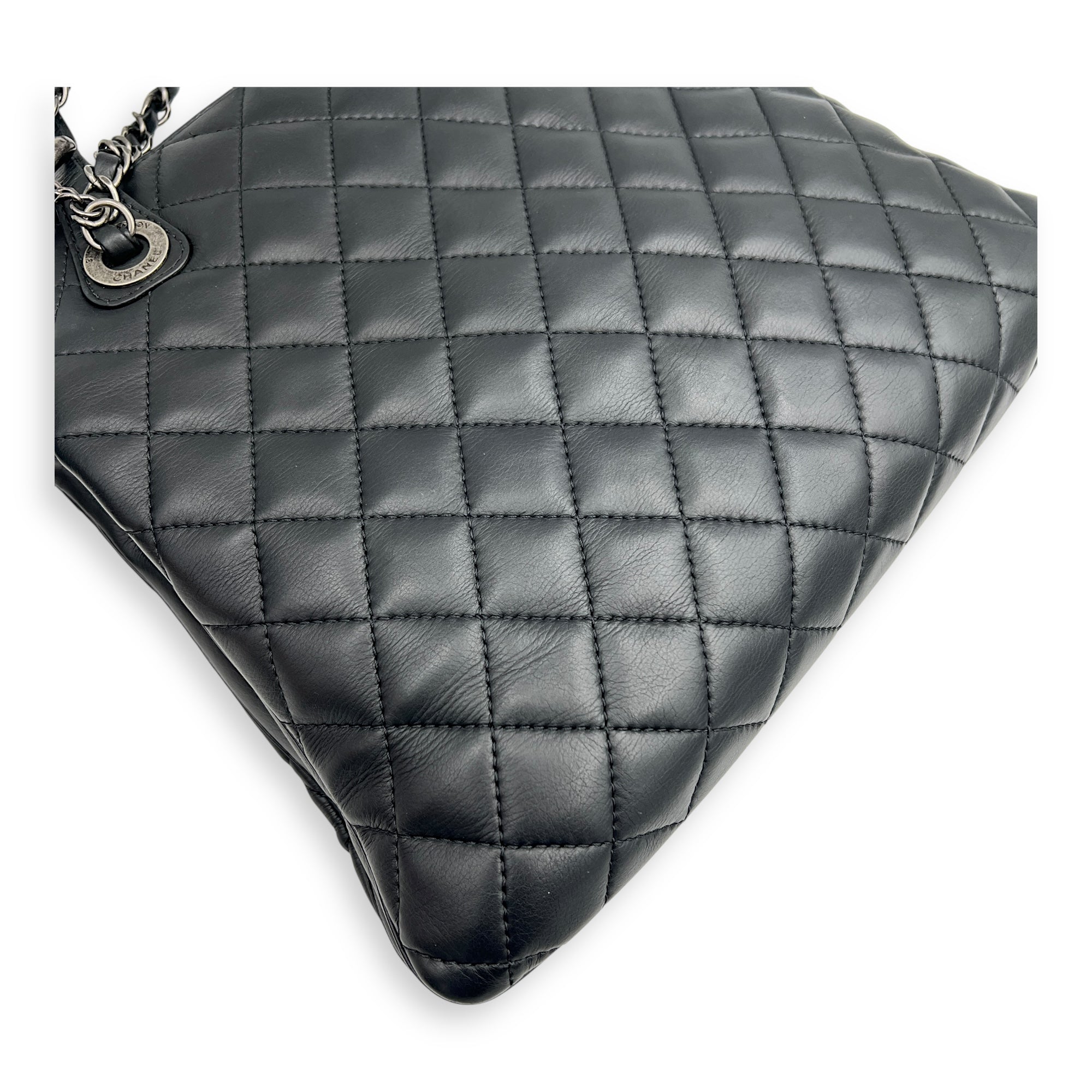 CC 2 Way Bag Black in Calfskin, Ruthenium hardware