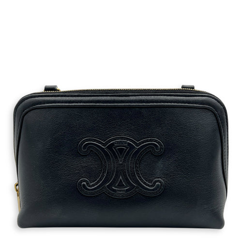 Triomphe Crossbody Bag Black in Calfskin, Gold hardware