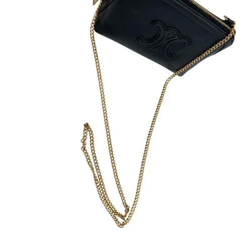 Triomphe Crossbody Bag Black in Calfskin, Gold hardware
