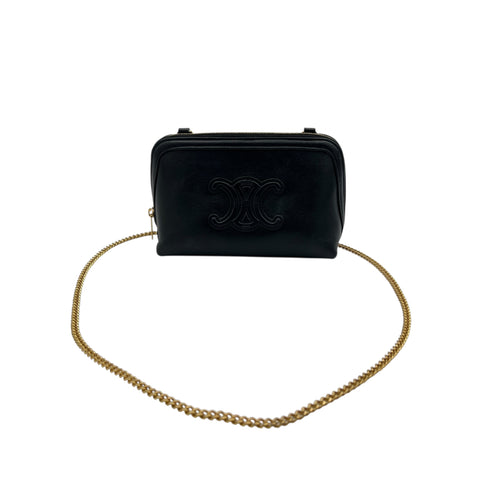 Triomphe Crossbody Bag Black in Calfskin, Gold hardware
