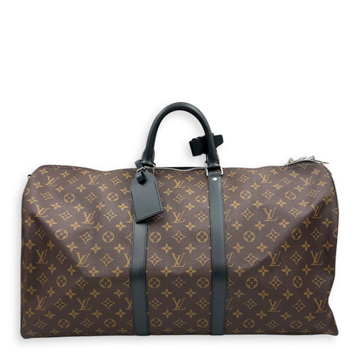 Keepall Duffle Bag 55 Black in Monogram Coated Canvas, Silver hardware