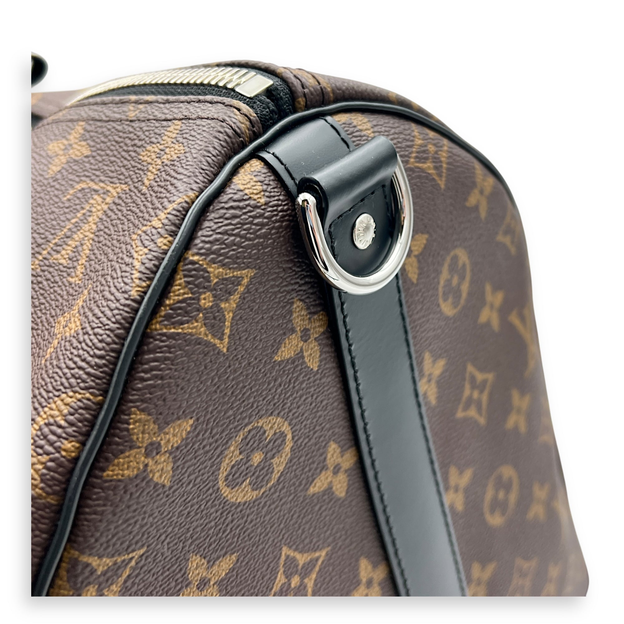 Keepall Duffle Bag 55 Black in Monogram Coated Canvas, Silver hardware