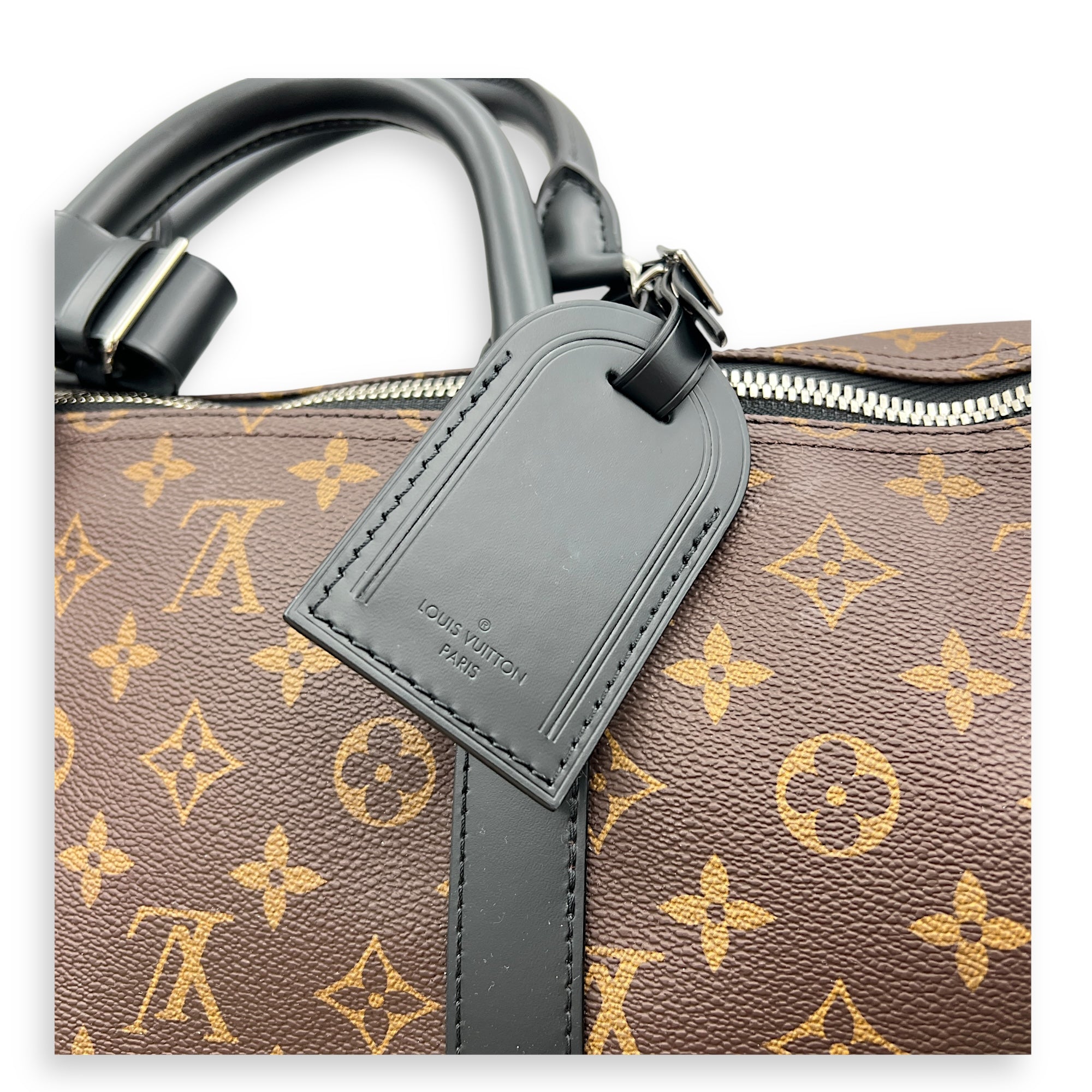 Keepall Duffle Bag 55 Black in Monogram Coated Canvas, Silver hardware